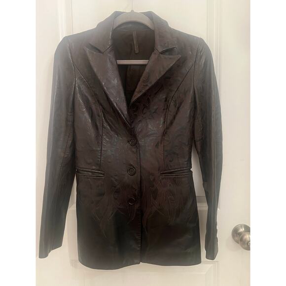 Krone's Kin Women's Vintage Slim Rockabilly Leather blazer Sz 40 Brown mob wife